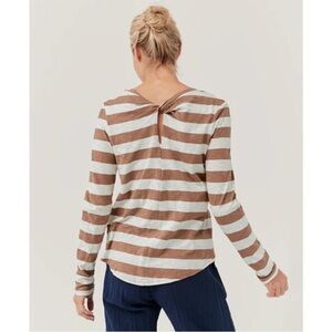 Pact Womens Top Easy Slub Twist Back Long Sleeve Cotton Striped Fawn Brown XL